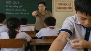 Học sinh bị giáo viên phạt tự chích kim tiêm vào tay