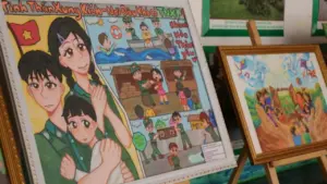 Trẻ em yếu thế kể chuyện Thanh niên xung phong TP.HCM bằng tranh